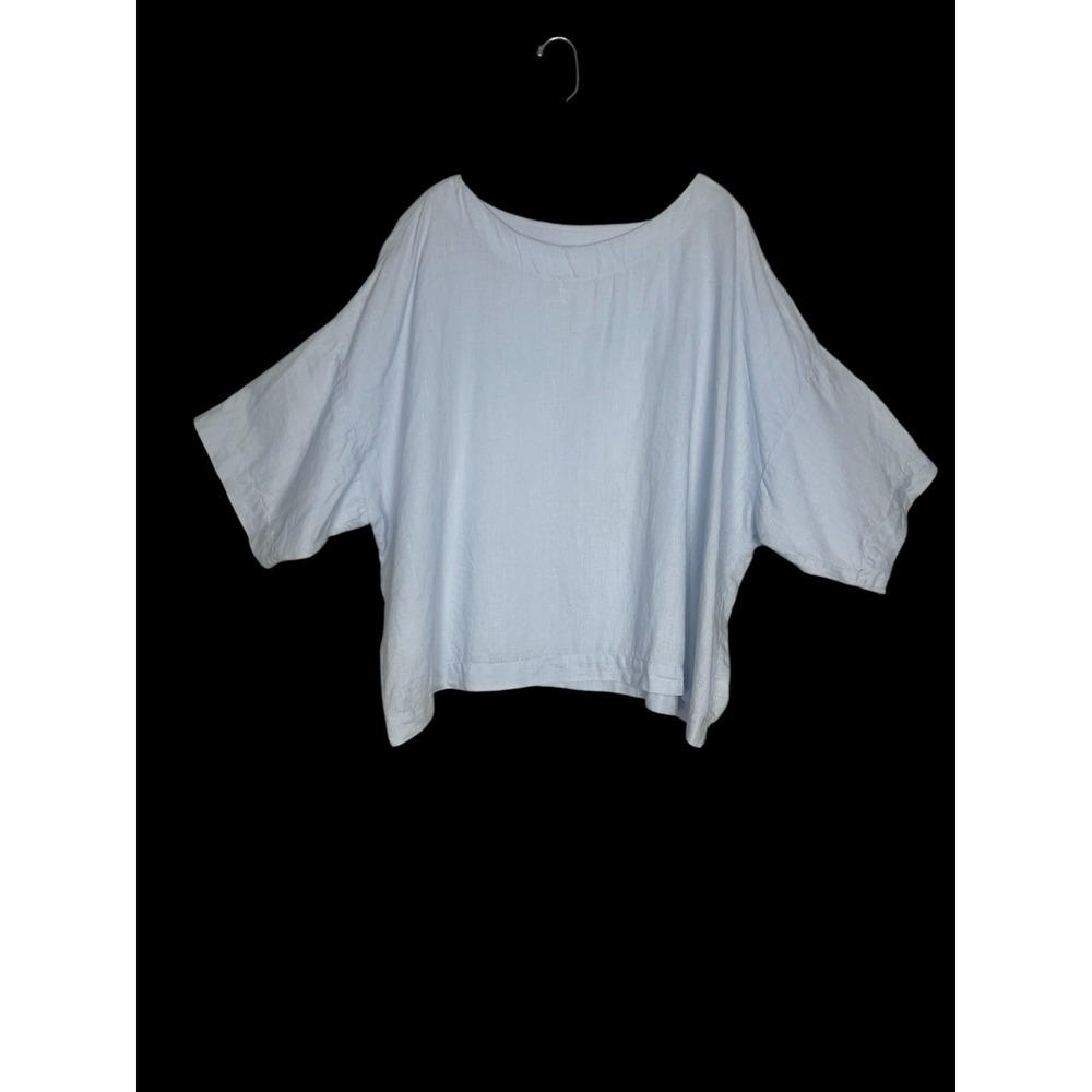 J Jill Purejill Light Blue Linen Top Womens 2X Pullover 3/4 Sleeve Laganlook - Picture 3 of 7
